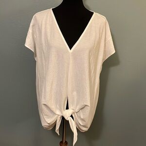 White Linen Shirt with Tie Front